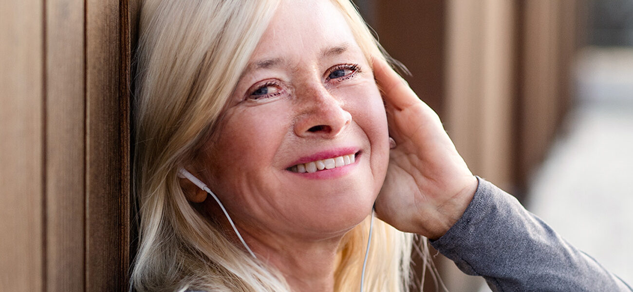 Middle aged blond woman smiling