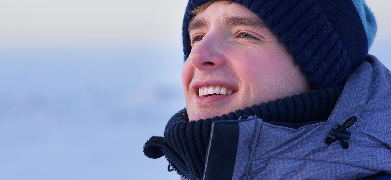 Smiling man in winter hat