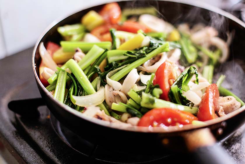 Vegetables in frying pan