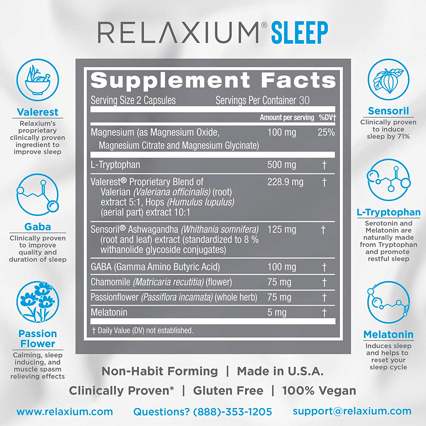 Relaxium sleep supplement facts