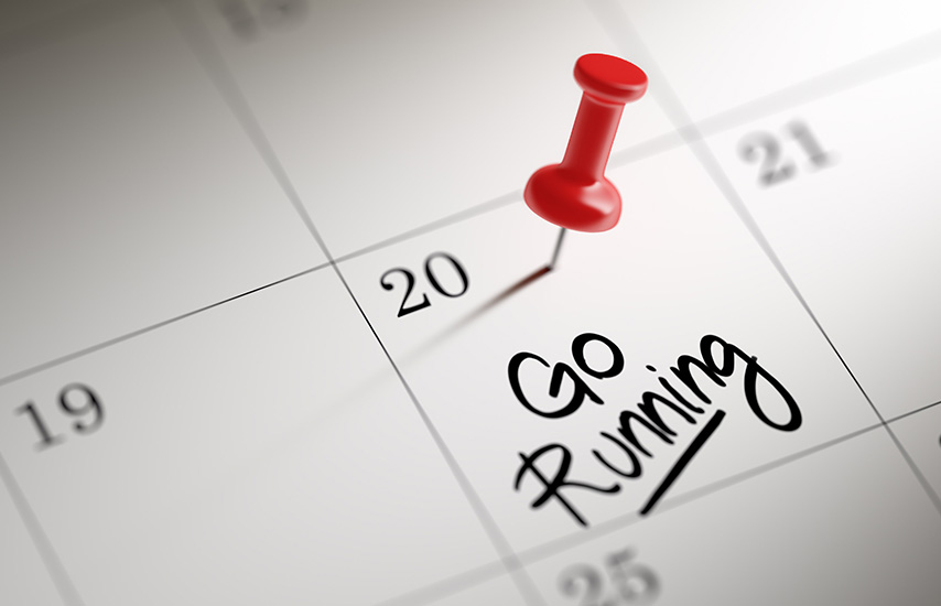 Visual showing calendar with marked day for running